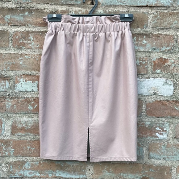 Express Skirt Faux Leather High Waisted Pencil Skirt Pink Paper Bag Stretch NWT - Picture 8 of 8